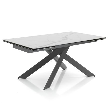 Mesa de comedor extensible hasta 240 cm en cerámica y acero - Relieve Viadurini