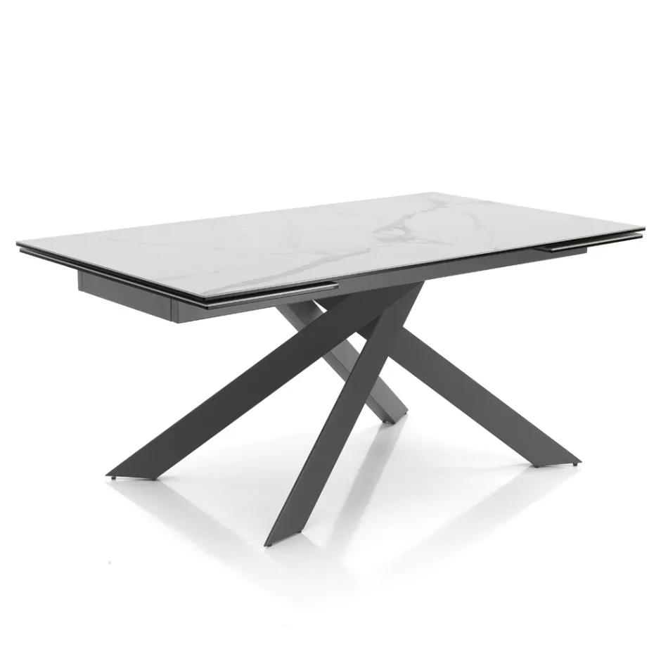 Mesa de comedor extensible hasta 240 cm en cerámica y acero - Relieve Viadurini