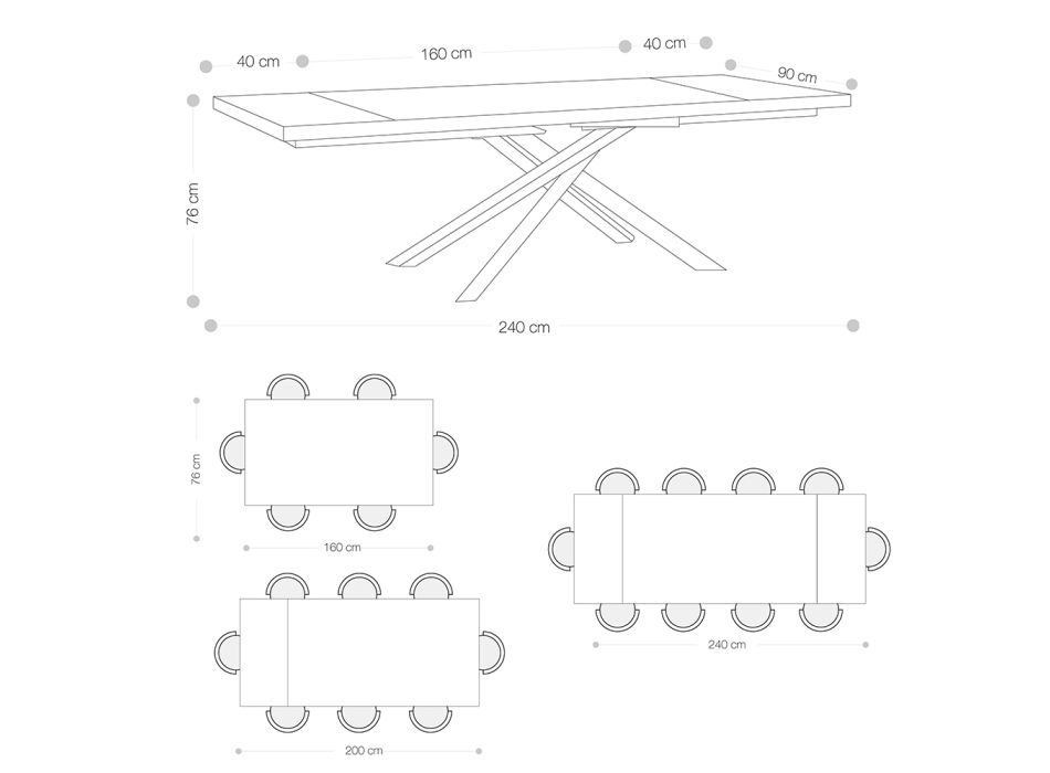 Mesa de Comedor Extensible hasta 240 cm en Madera de Roble Made in Italy - Persico Viadurini