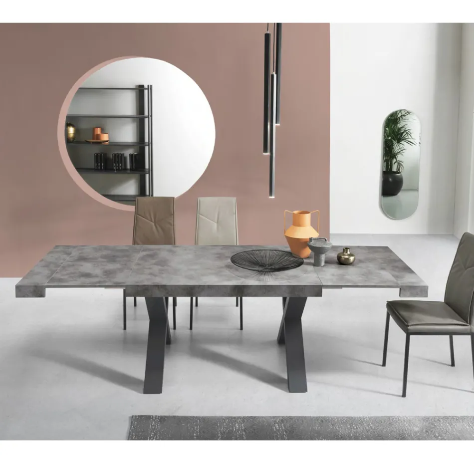 Mesa de Comedor Extensible a 260 cm Moderna Efecto Cemento - Lenova Viadurini