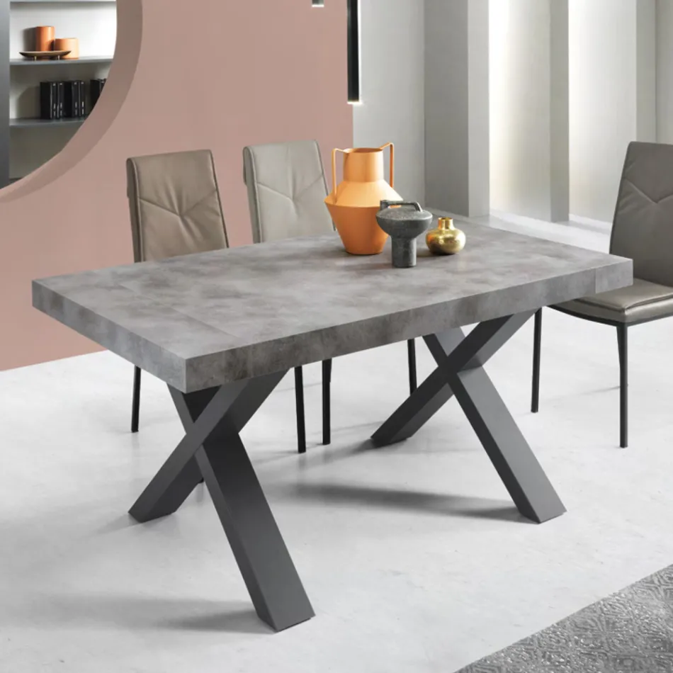 Mesa de Comedor Extensible a 260 cm Moderna Efecto Cemento - Lenova Viadurini