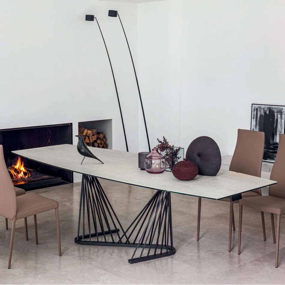 Mesa de comedor extensible a 290 cm en metal y tapa de cerámica - Ricolo Viadurini