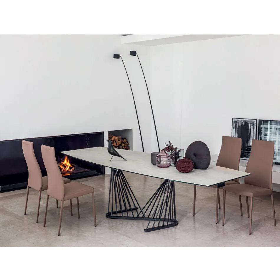 Mesa de comedor extensible a 290 cm en metal y tapa de cerámica - Ricolo Viadurini