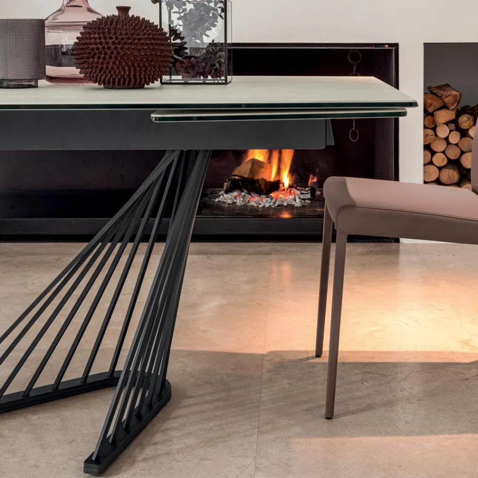 Mesa de comedor extensible a 290 cm en metal y tapa de cerámica - Ricolo Viadurini
