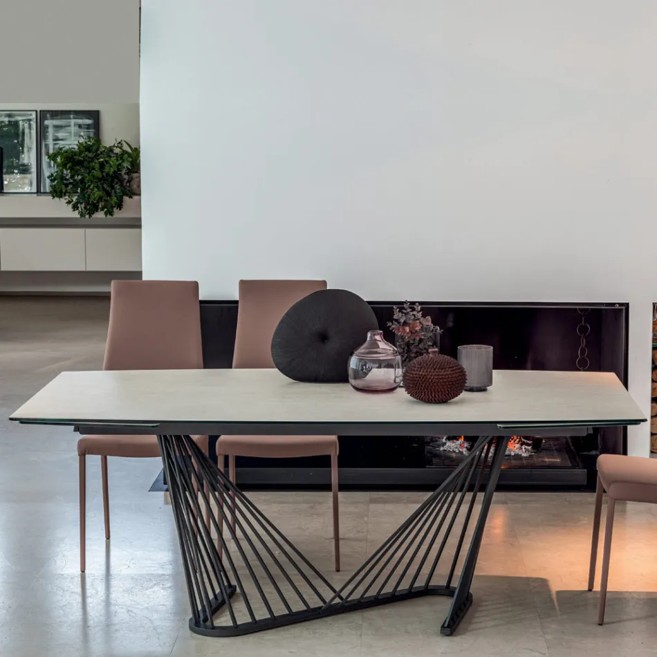 Mesa de comedor extensible a 290 cm en metal y tapa de cerámica - Ricolo Viadurini