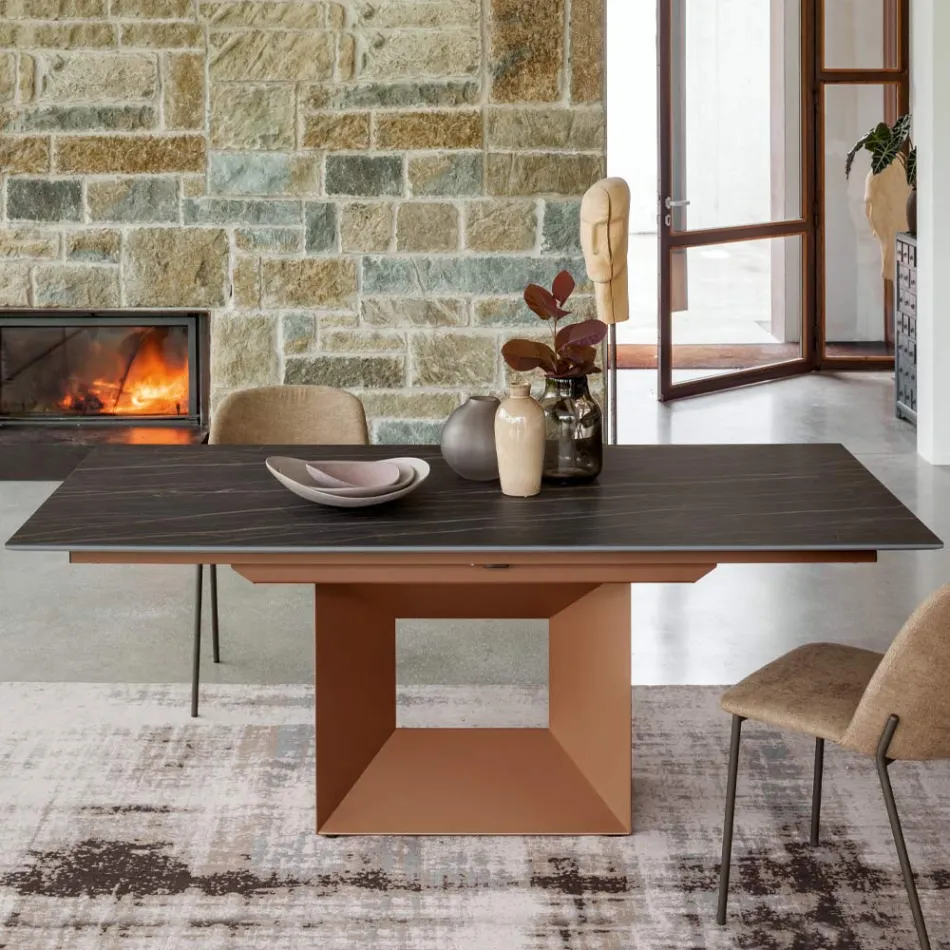 Mesa de Comedor Extensible hasta 298 cm de Cerámica y Metal Made in Italy - Girasol Viadurini