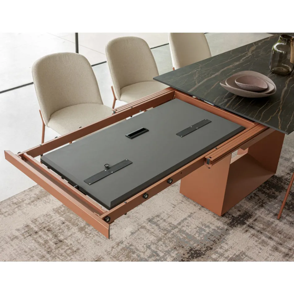 Mesa de Comedor Extensible hasta 298 cm de Cerámica y Metal Made in Italy - Girasol Viadurini