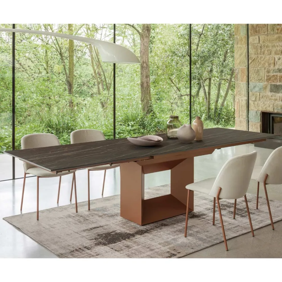 Mesa de Comedor Extensible hasta 298 cm de Cerámica y Metal Made in Italy - Girasol Viadurini