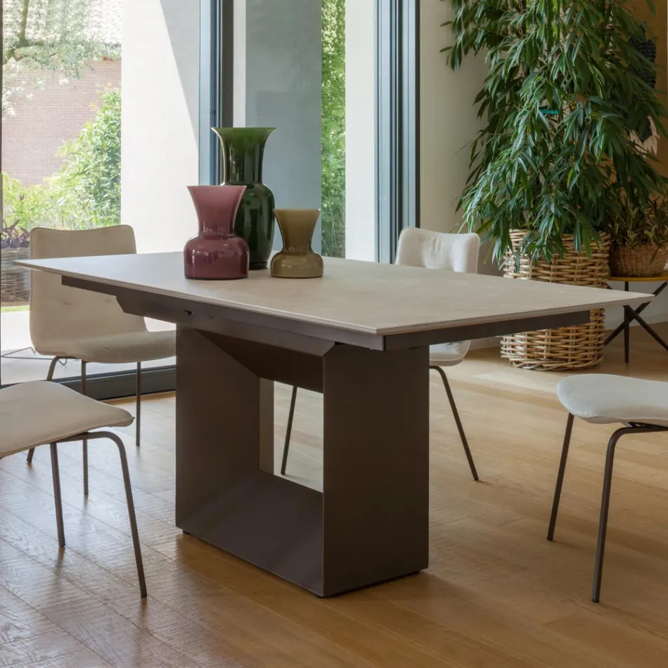 Mesa de Comedor Extensible hasta 298 cm de Cerámica y Metal Made in Italy - Girasol Viadurini