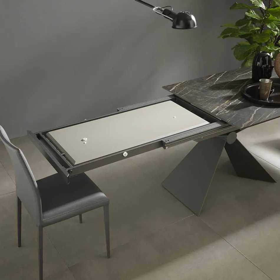 Mesa de comedor extensible a 298 cm en metal y tapa de cerámica - Anaconda Viadurini