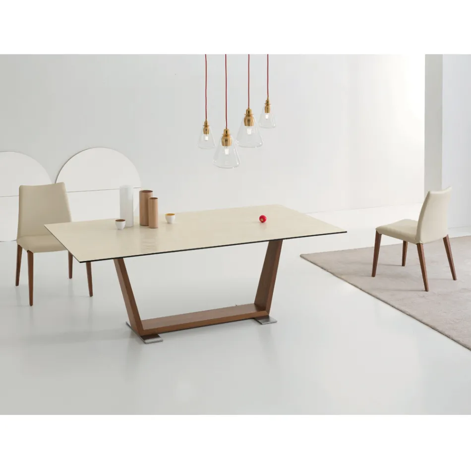 Mesa de Comedor Extensible hasta 3 m en Patas de Cerámica y Madera - Cesteo Viadurini