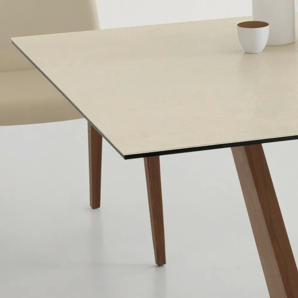 Mesa de Comedor Extensible hasta 3 m en Patas de Cerámica y Madera - Cesteo Viadurini