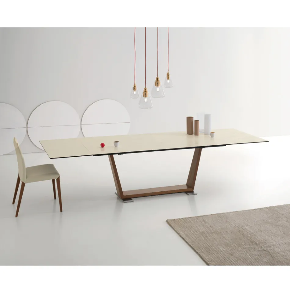 Mesa de Comedor Extensible hasta 3 m en Patas de Cerámica y Madera - Cesteo Viadurini
