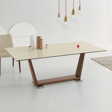 Mesa de Comedor Extensible hasta 3 m en Patas de Cerámica y Madera - Cesteo Viadurini