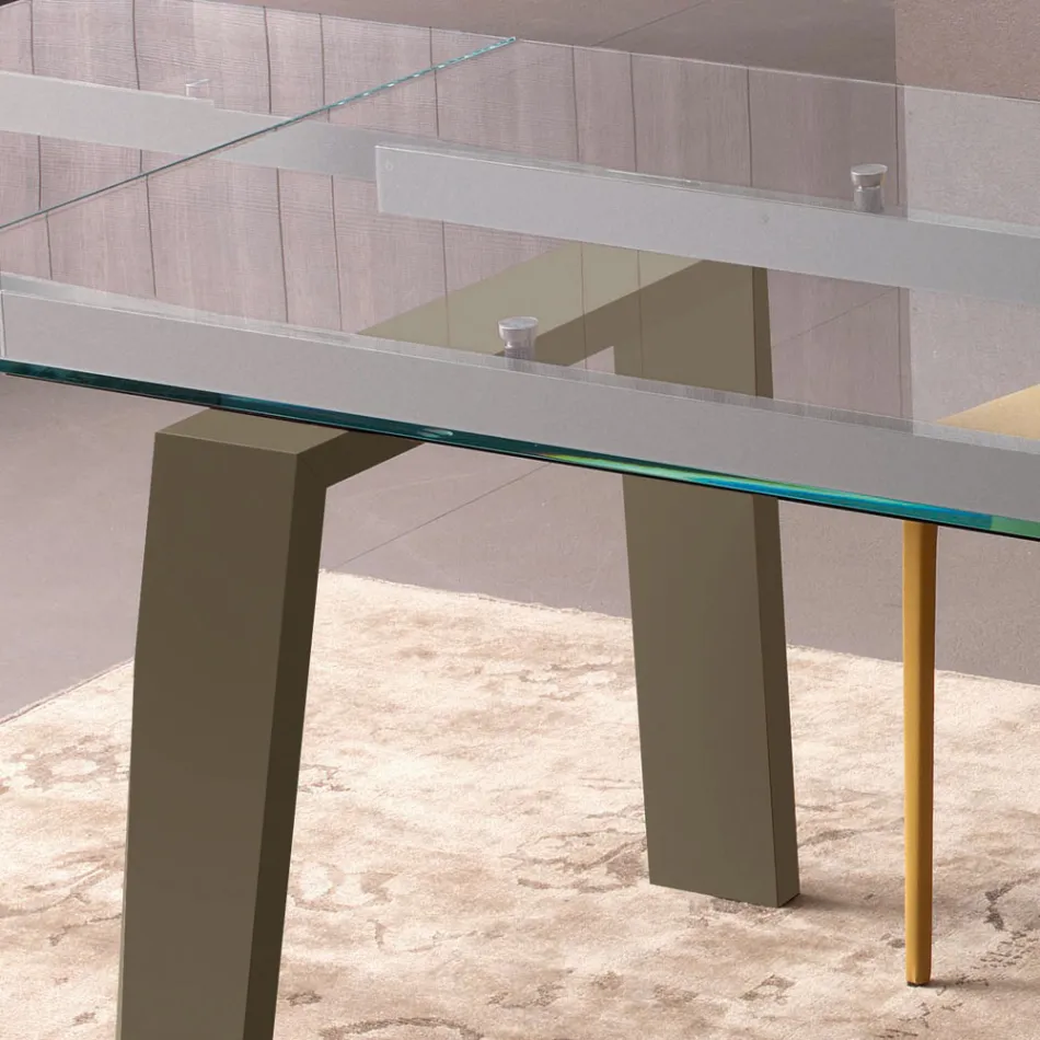Mesa de comedor extensible hasta 300 cm en madera y tapa de cristal - Bedrio Viadurini