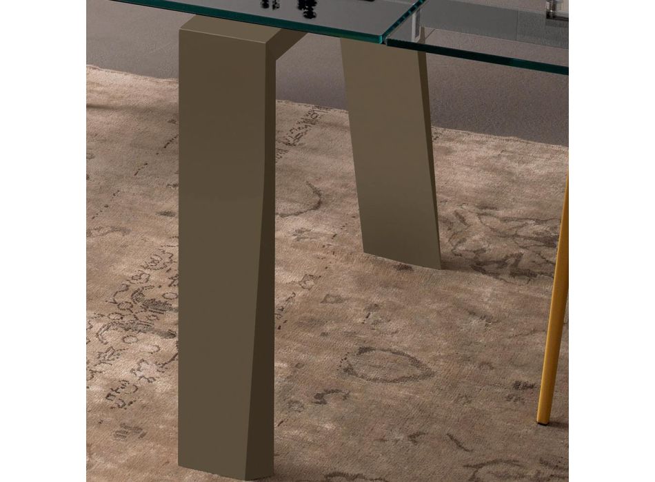 Mesa de comedor extensible hasta 300 cm en madera y tapa de cristal - Bedrio Viadurini