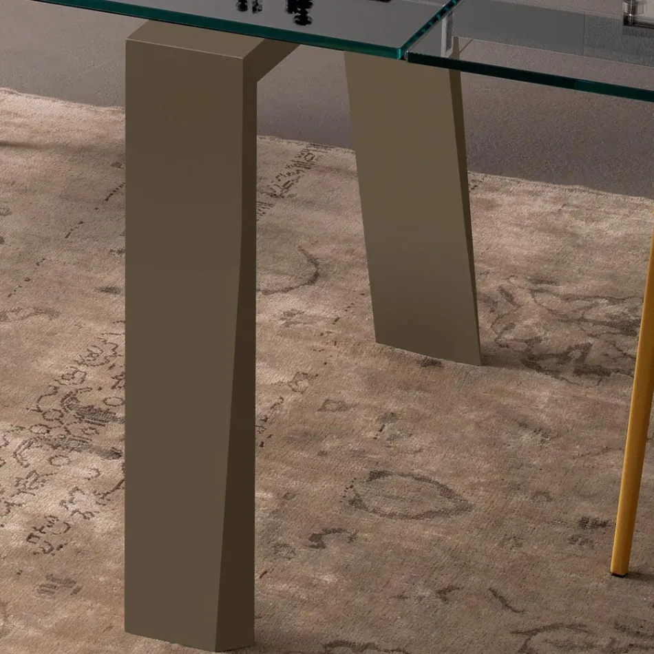 Mesa de comedor extensible hasta 300 cm en madera y tapa de cristal - Bedrio Viadurini