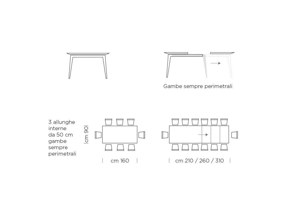 Mesa de Comedor Extensible hasta 310 cm en Laminado Made in Italy - Años Setenta Viadurini