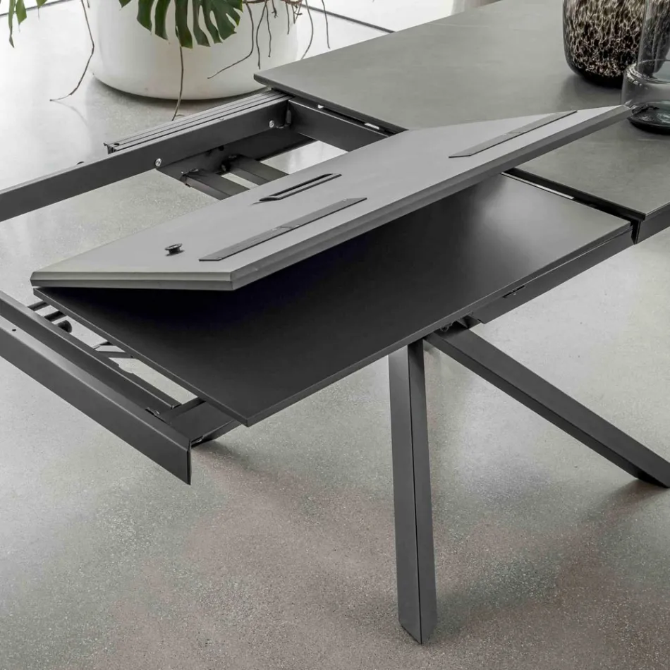 Mesa de comedor extensible con estructura de metal fabricada en Italia - Elástica Viadurini