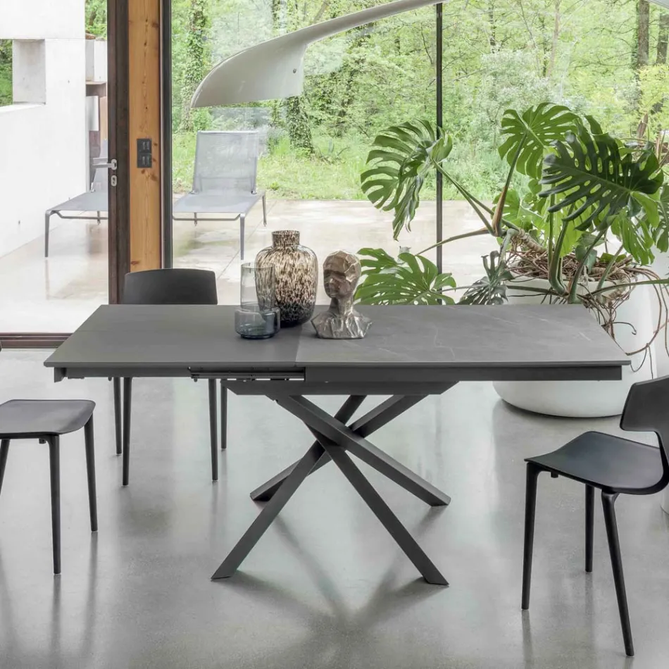 Mesa de comedor extensible con estructura de metal fabricada en Italia - Elástica Viadurini