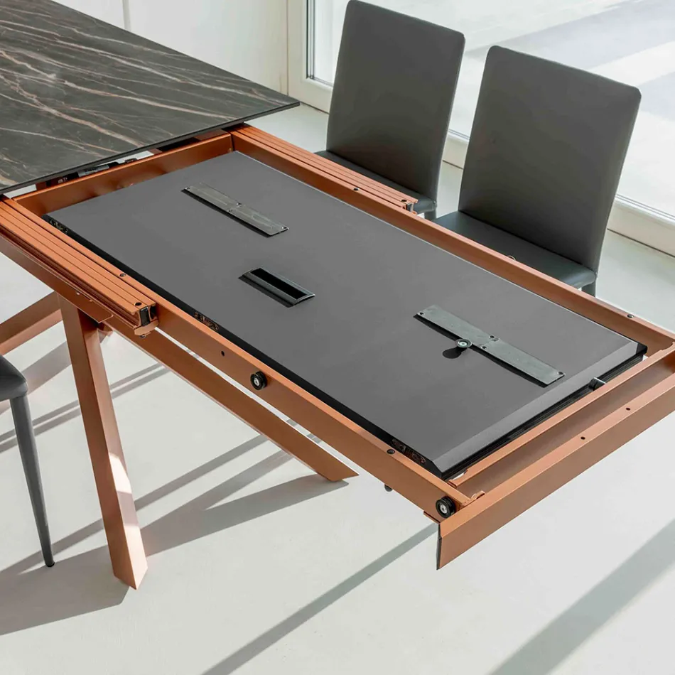 Mesa de comedor extensible con estructura de metal fabricada en Italia - Elástica Viadurini