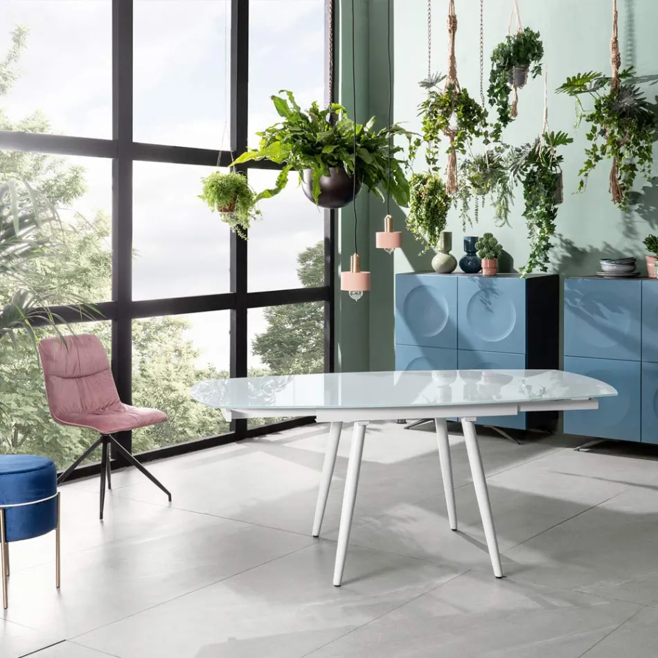 Mesa de comedor extensible con tablero de madera Japan New Viadurini