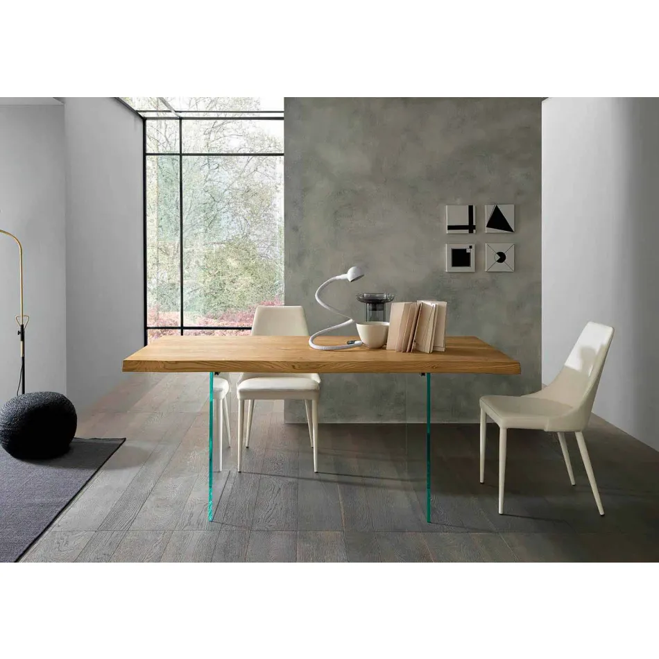 Mesa de comedor extensible hasta 280 cm en madera y vidrio Made in Italy - Focus Viadurini