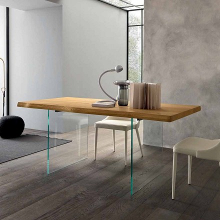Mesa de comedor extensible hasta 280 cm en madera y vidrio Made in Italy - Focus Viadurini