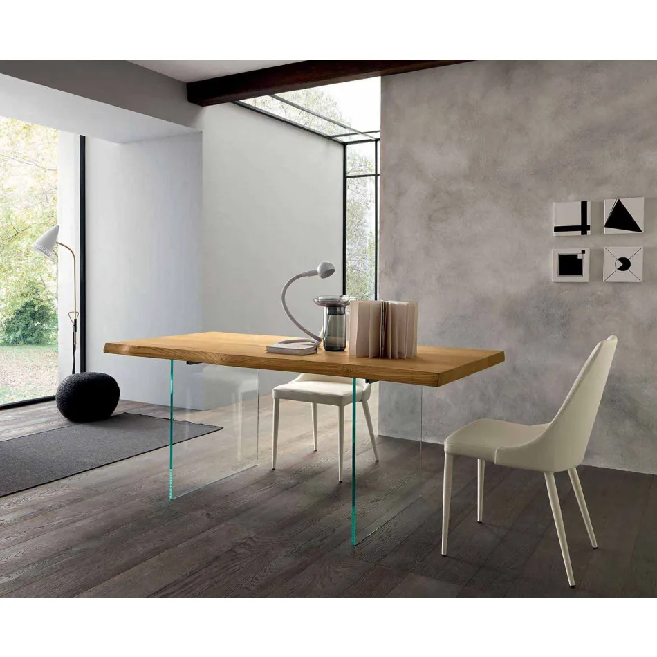 Mesa de comedor extensible hasta 280 cm en madera y vidrio Made in Italy - Focus Viadurini