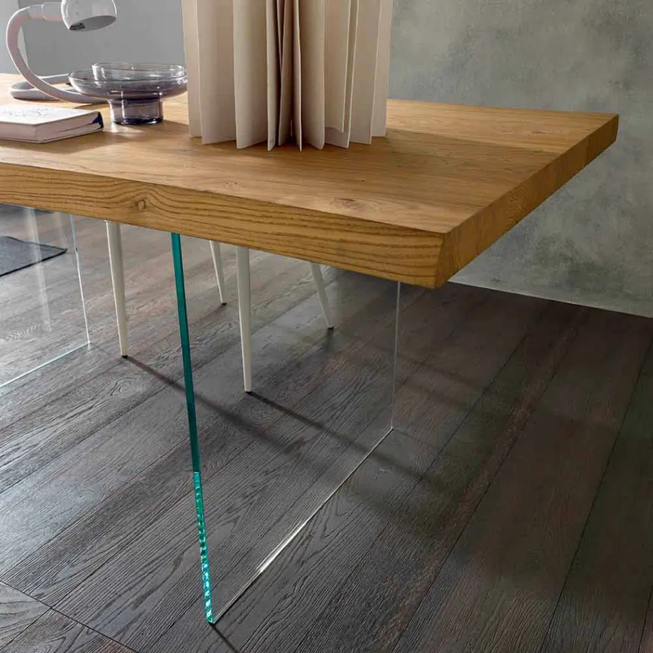 Mesa de comedor extensible hasta 280 cm en madera y vidrio Made in Italy - Focus Viadurini
