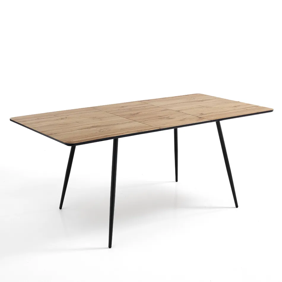 Mesa de Comedor Extensible hasta 160 cm en Mdf y Metal Negro - Crumiro Viadurini