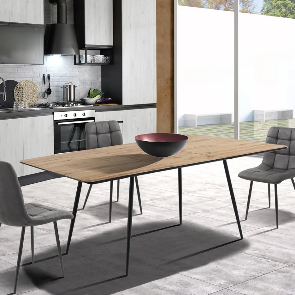 Mesa de Comedor Extensible hasta 160 cm en Mdf y Metal Negro - Crumiro Viadurini