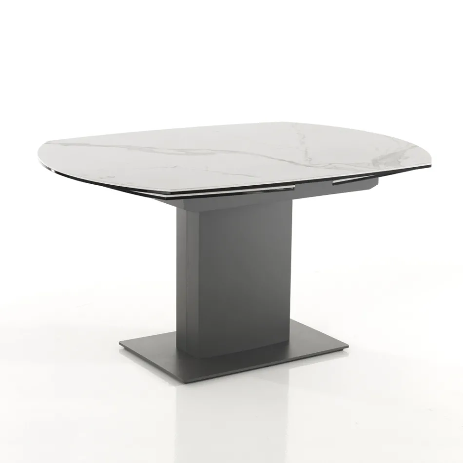 Mesa de comedor extensible hasta 180 cm en cerámica y acero - Catone Viadurini