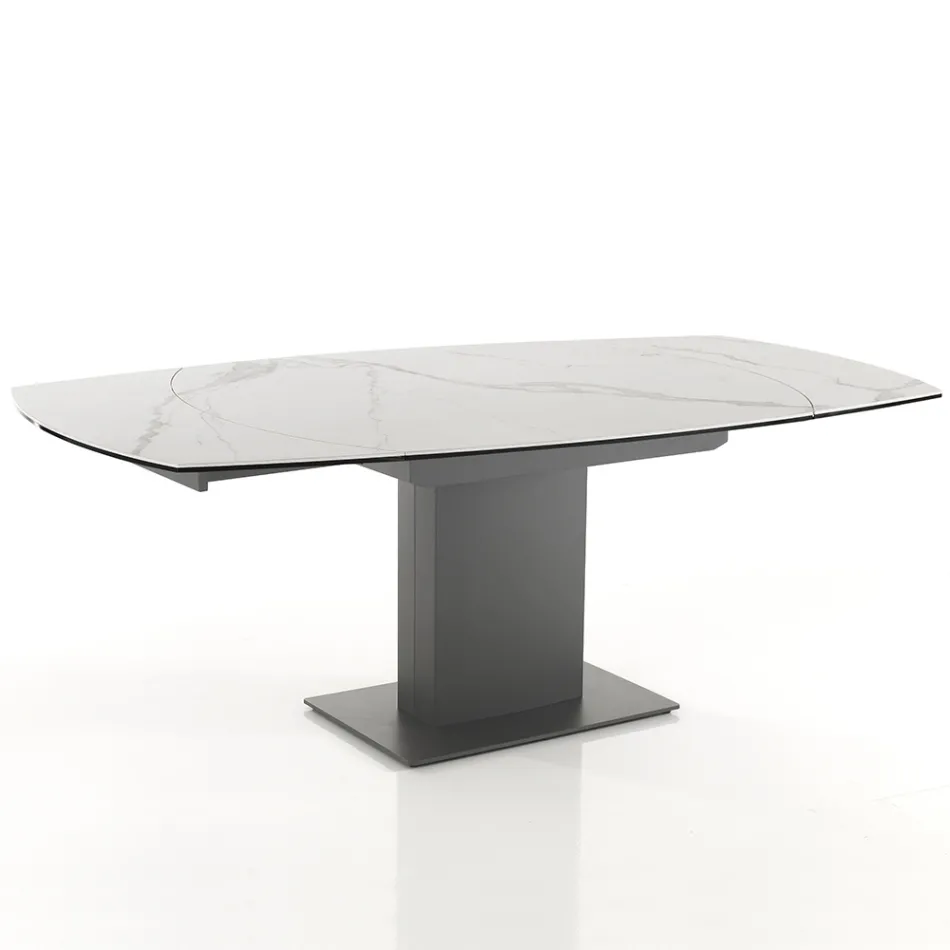 Mesa de comedor extensible hasta 180 cm en cerámica y acero - Catone Viadurini