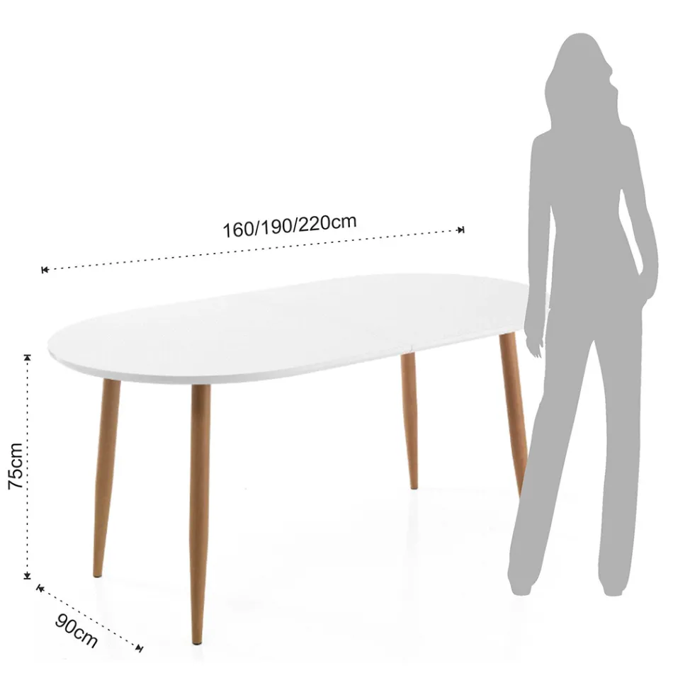 Mesa de comedor extensible hasta 220 cm en MDF Blanco Mate - Toledo Viadurini