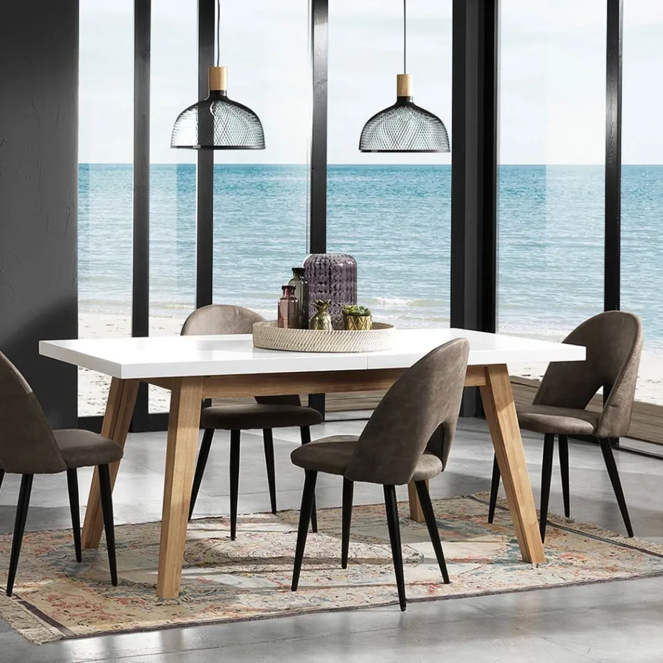 Mesa de comedor extensible hasta 235 cm en mdf lacado blanco - Fedora Viadurini