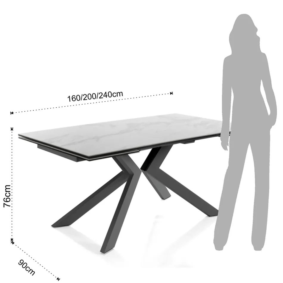Mesa de comedor extensible hasta 240 cm en cerámica y metal - Ugo Viadurini
