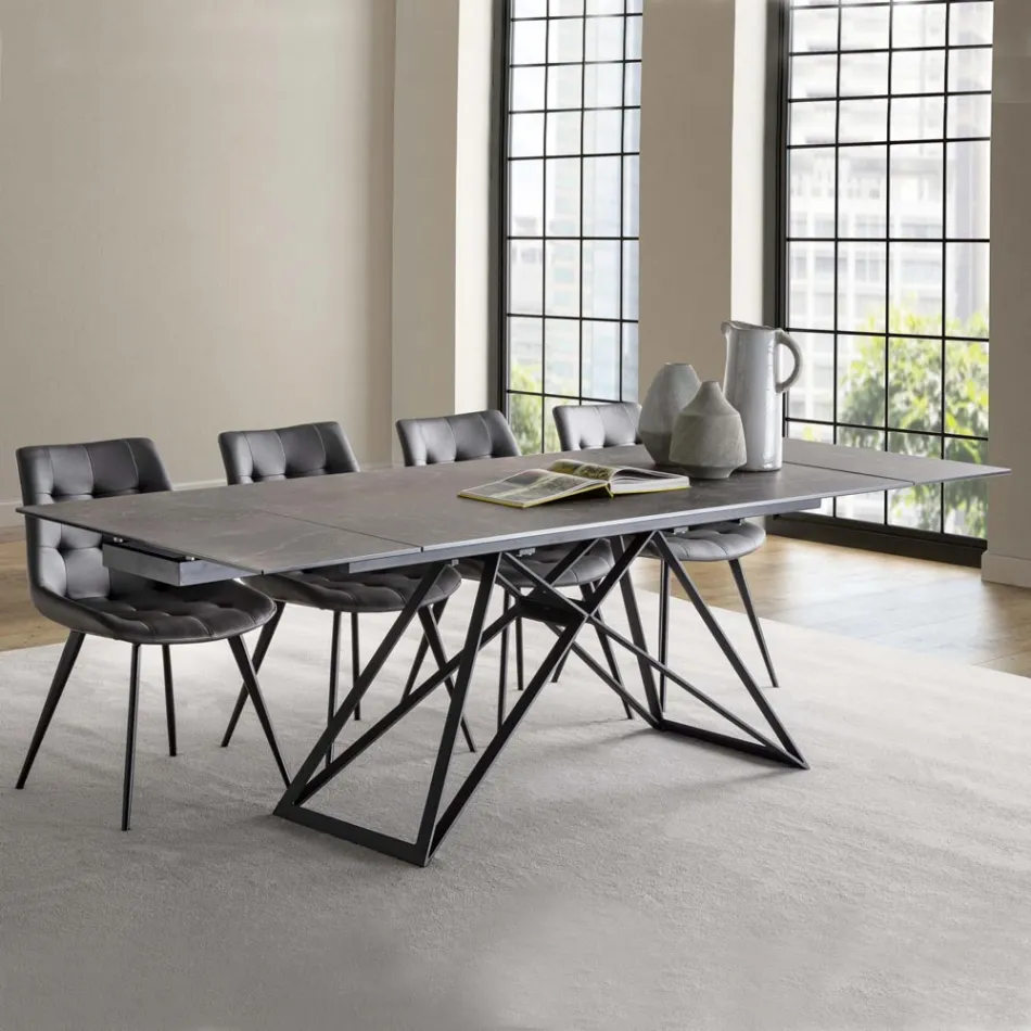 Mesa de comedor extensible hasta 240 cm en acero y vidrio cerámico - Bortolo Viadurini