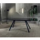 Mesa de comedor extensible hasta 240 cm en vidrio templado ahumado negro - Fener Viadurini