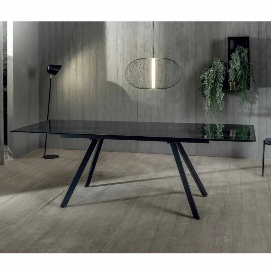 Mesa de comedor extensible hasta 240 cm en vidrio templado ahumado negro - Fener Viadurini