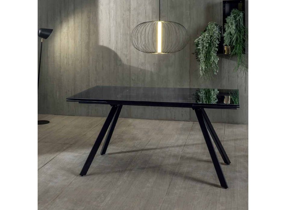 Mesa de comedor extensible hasta 240 cm en vidrio templado ahumado negro - Fener Viadurini