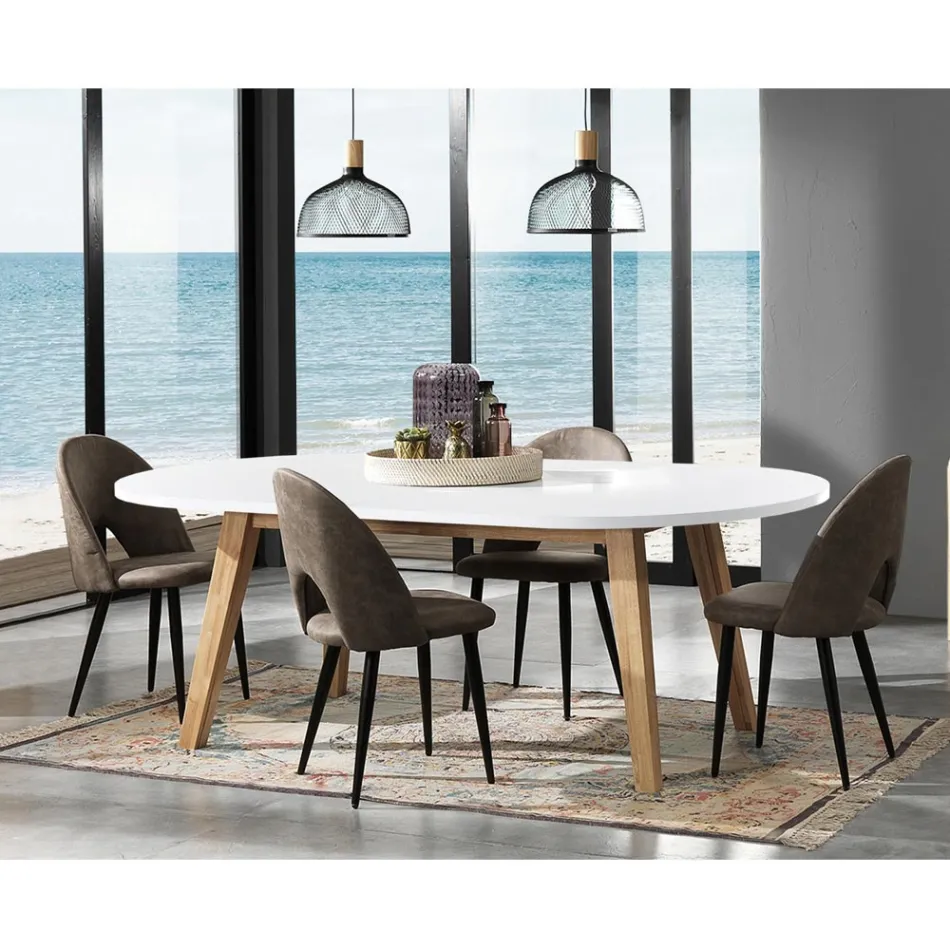Mesa de comedor extensible hasta 270 cm en Mdf y madera maciza - Fedora Viadurini