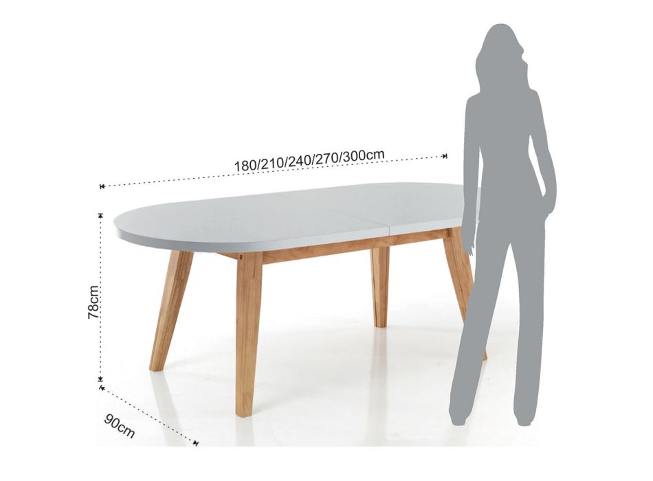 Mesa de comedor extensible hasta 270 cm en Mdf y madera maciza - Fedora Viadurini