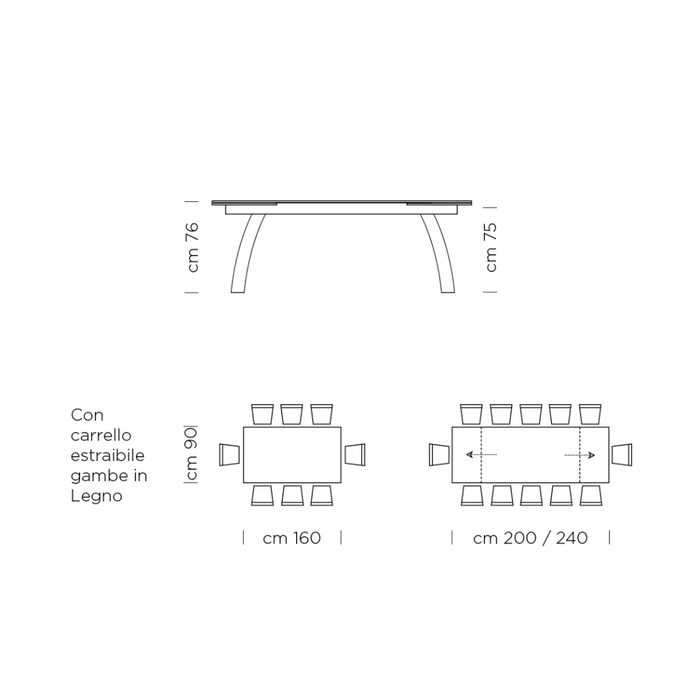 Mesa de comedor extensible hasta 280 cm en vidrio Made in Italy - Antimo Viadurini