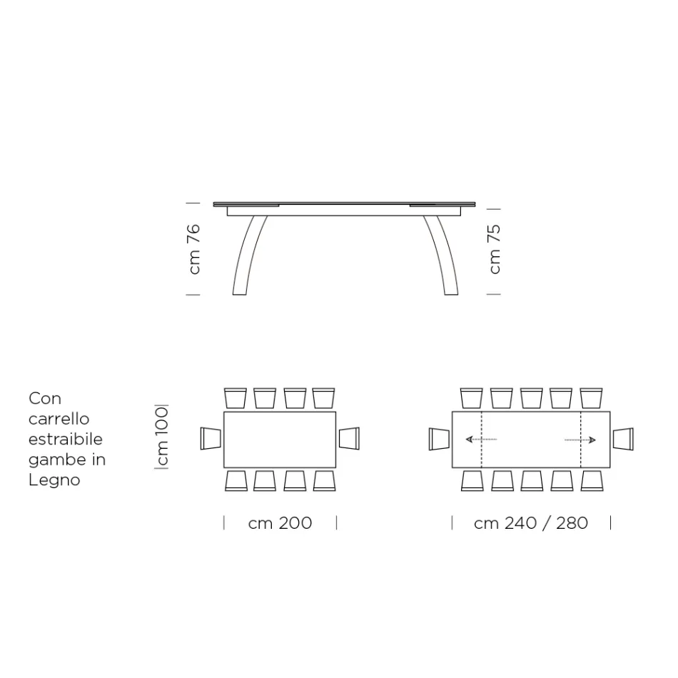 Mesa de comedor extensible hasta 280 cm en vidrio Made in Italy - Antimo Viadurini