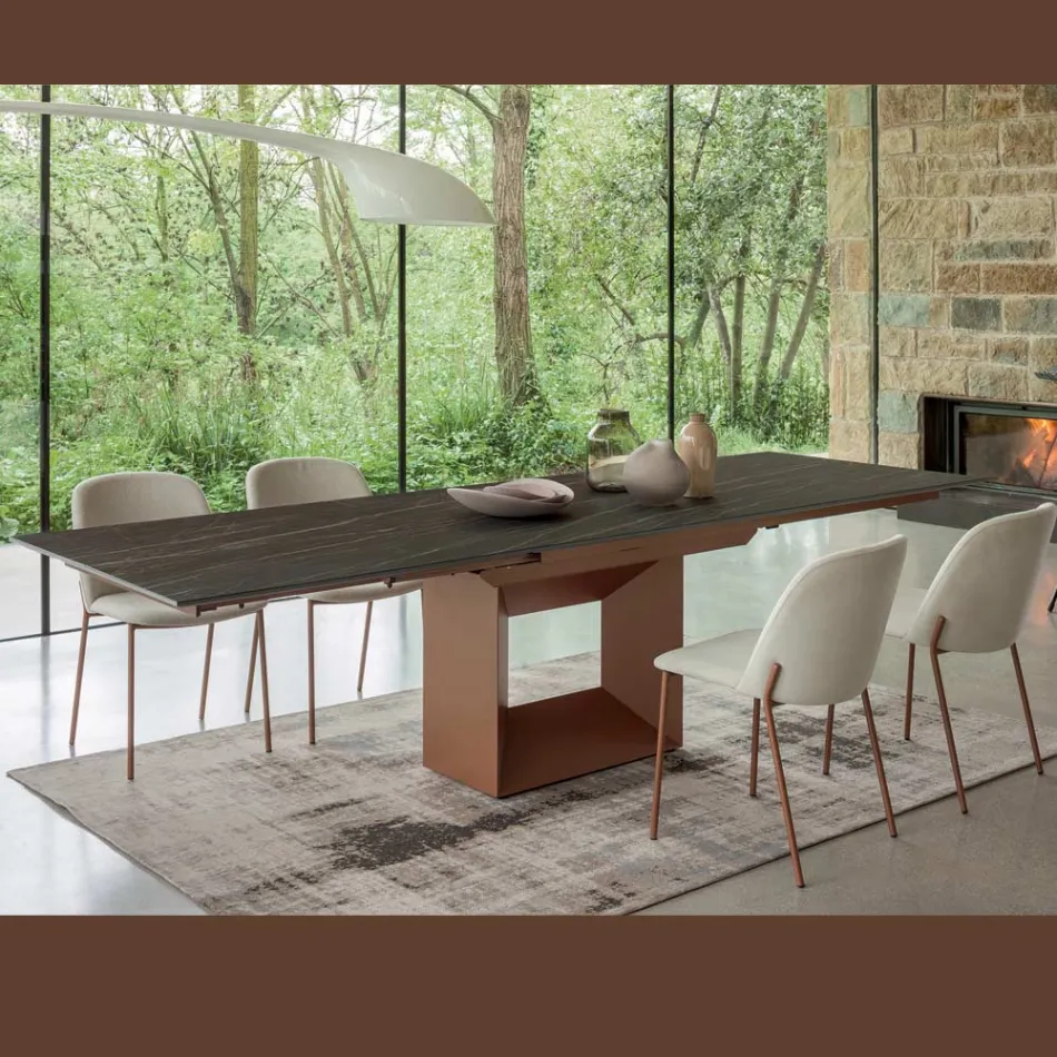 Mesa de Comedor Extensible hasta 280 o 298 cm Cerámica Metal - Revia Viadurini