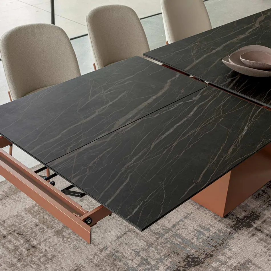 Mesa de Comedor Extensible hasta 280 o 298 cm Cerámica Metal - Revia Viadurini