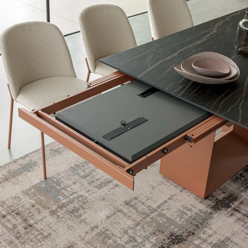 Mesa de Comedor Extensible hasta 280 o 298 cm Cerámica Metal - Revia Viadurini
