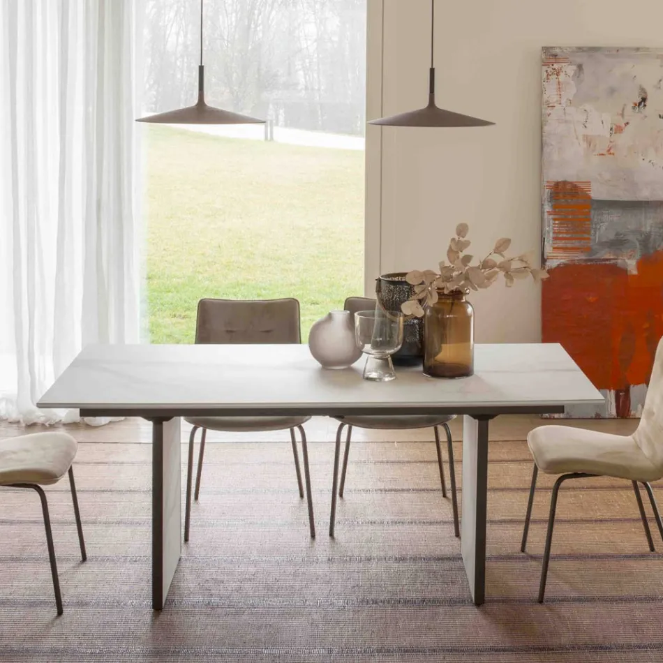 Mesa de comedor extensible hasta 280 o 298 cm con tablero de cerámica - Nomia Viadurini