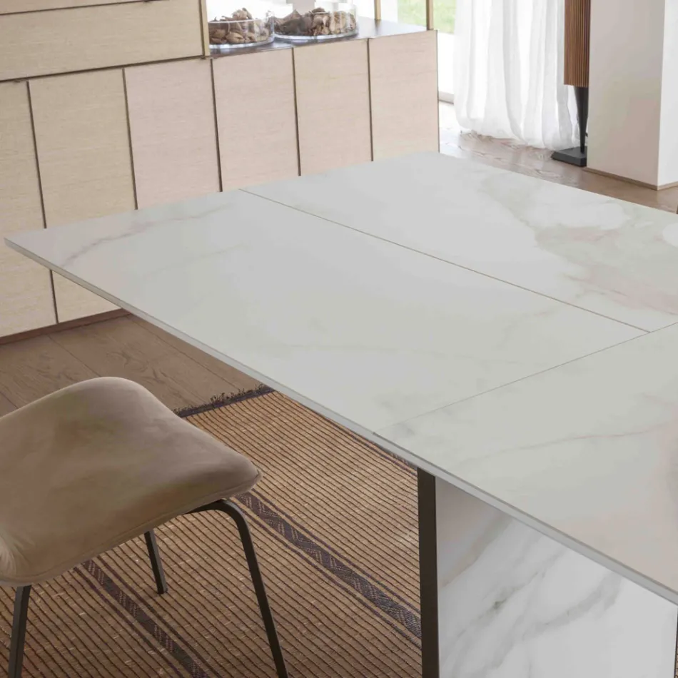 Mesa de comedor extensible hasta 280 o 298 cm con tablero de cerámica - Nomia Viadurini